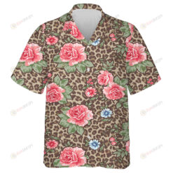 Vintage Roses On Animal Leopard Skin Background Hawaiian Shirt