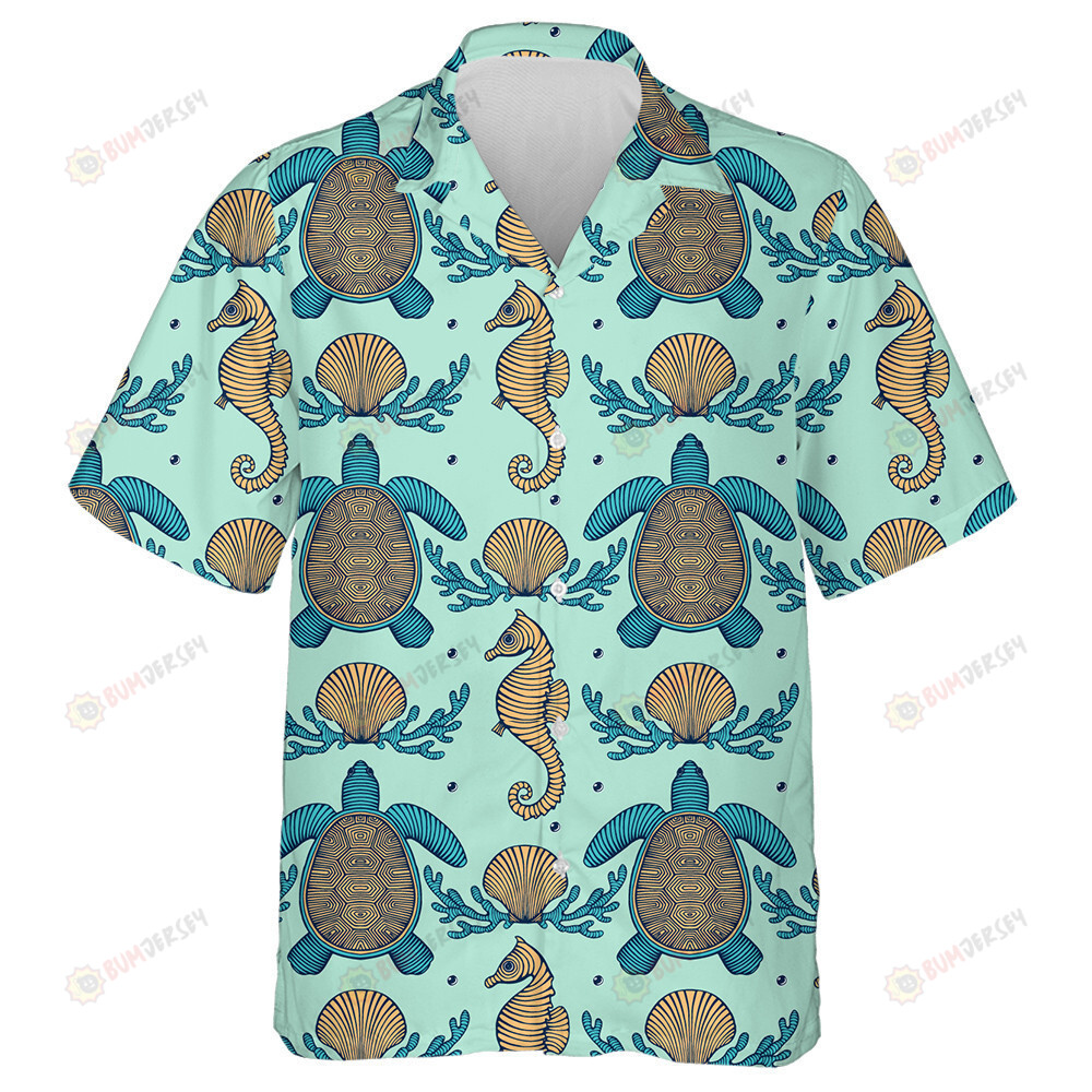 Vintage Sea Life Natural Sea Turtle Hawaiian Shirt