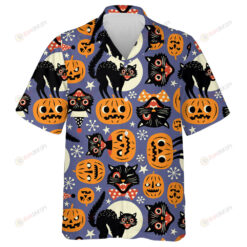 Vintage Spooky Cats And Halloween Pumpkins Hawaiian Shirt