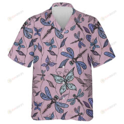 Vintage Style Butterflies And Dragonflies With Leaves Hawaiian Shirt