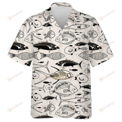 Vintage Style Collection Of Sea Fishes Hand Drawn Pattern Hawaiian Shirt
