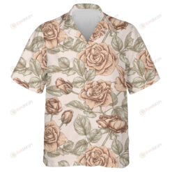 Vintage Style Hand Drawn Roses And Leaves Branch Pattern Hawaiian Shirt