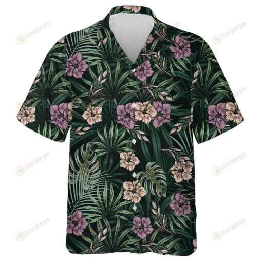 Vintage Tropical Natural Pattern With Blooming Hibiscus Flowers And Exotic Leaves Hawaiian Shirt