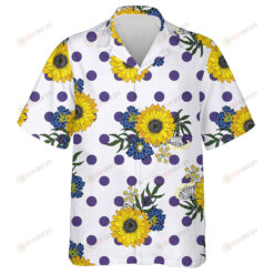 Violet Polka Dots Background With Hippie Sunflower Hawaiian Shirt
