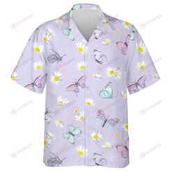 Violet Theme Watercolor Daisy Flowers And Butterfly Pattern Hawaiian Shirt