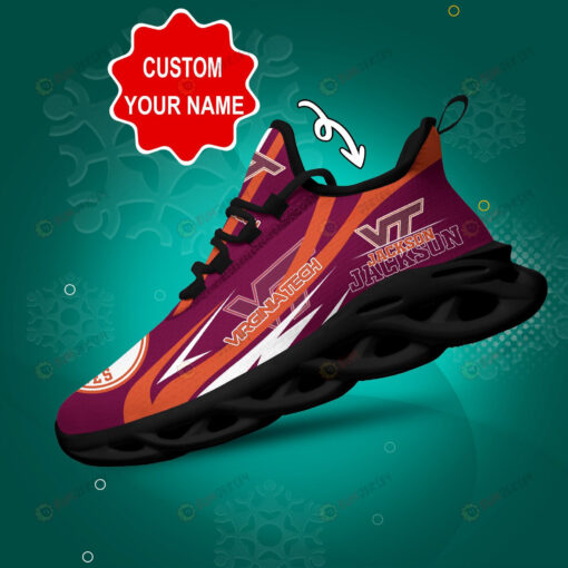 Virginia Tech Hokies Logo Line Pattern Custom Name 3D Max Soul Sneaker Shoes