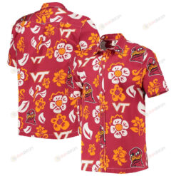 Virginia Tech Hokies Maroon Floral Button-Up Hawaiian Shirt