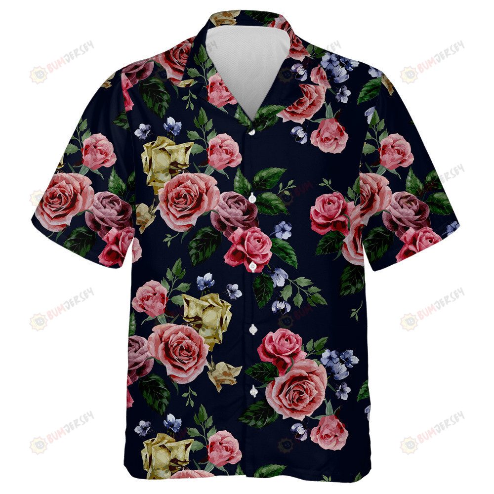 Vivid Garden Beautiful Pink And Yellow Roses Branch Design Hawaiian Shirt