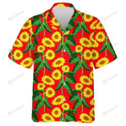 Vivid Sunflower Field On Red Background Ilustration Hawaiian Shirt