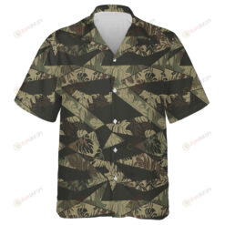 Vivid Tropical Palm Leaves Geometric Camo Green Pattern Hawaiian Shirt