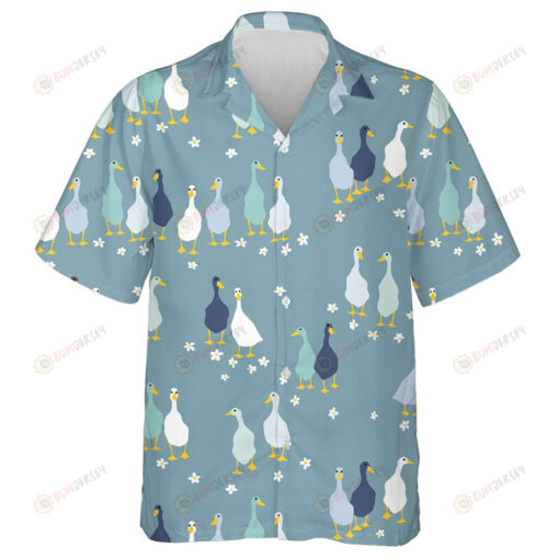 Walking Duckling With Flower On Grey Hawaiian Shirt