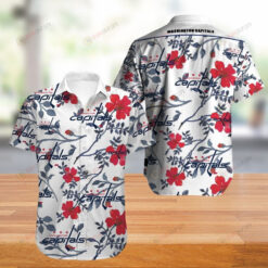 Washington Capitals Floral Pattern Curved Hawaiian Shirt In White & Red