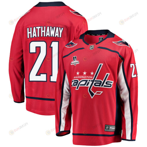 Washington Capitals Garnet Hathaway 21 Home 2022 Stanley Cup Playoffs Breakaway Men Jersey - Red