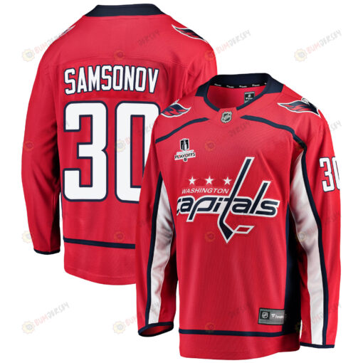 Washington Capitals Ilya Samsonov 30 Home 2022 Stanley Cup Playoffs Breakaway Men Jersey - Red