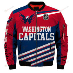 Washington Capitals Logo Stripes Pattern Bomber Jacket- Red/Blue