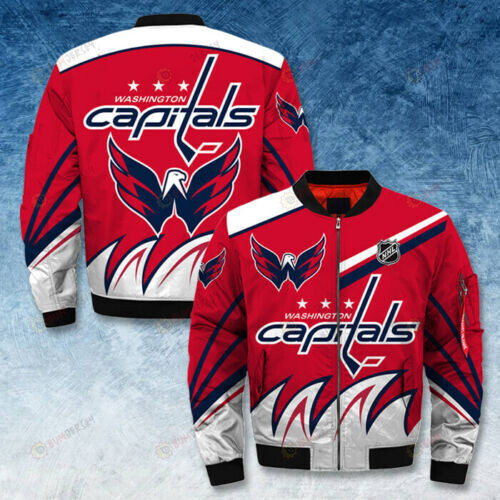 Washington Capitals Logo & Letter Pattern Bomber Jacket- Red