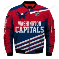 Washington Capitals With Eagle Pattern Bomber Jacket - Navy Blue And Red