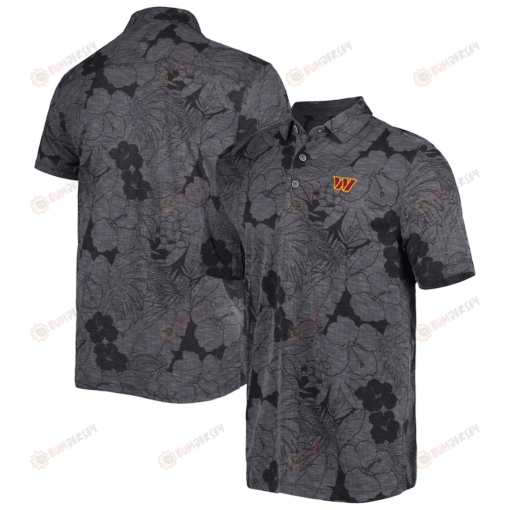 Washington Commanders Men Polo Shirt Floral Flowers Pattern Printed - Black