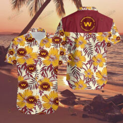 Washington Floral & Leaf Pattern Curved Hawaiian Shirt In Red &Yellow