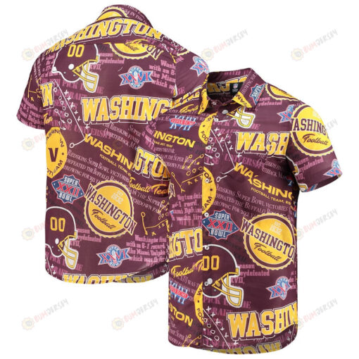 Washington Football Team Burgundy Thematic Button-Up Hawaiian Shirt