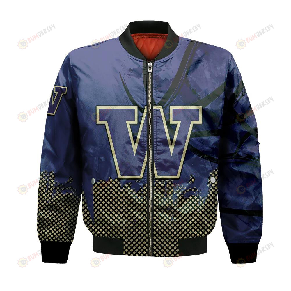 Washington Huskies Bomber Jacket 3D Printed Basketball Net Grunge Pattern