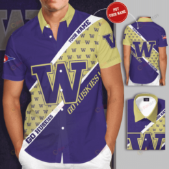 Washington Huskies Logo Custom Name Curved Hawaiian Shirt
