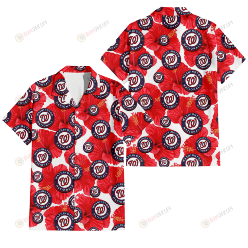 Washington Nationals Big Red Hibiscus White Background 3D Hawaiian Shirt