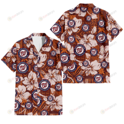 Washington Nationals Bisque Hibiscus Brown Pattern 3D Hawaiian Shirt