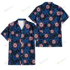 Washington Nationals Black Dark Blue Hibiscus Black Background 3D Hawaiian Shirt