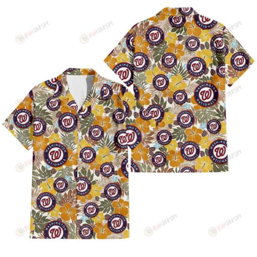 Washington Nationals Brown Yellow Hibiscus White Background 3D Hawaiian Shirt