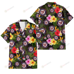 Washington Nationals Colorful Hibiscus Green Leaf Back Background 3D Hawaiian Shirt