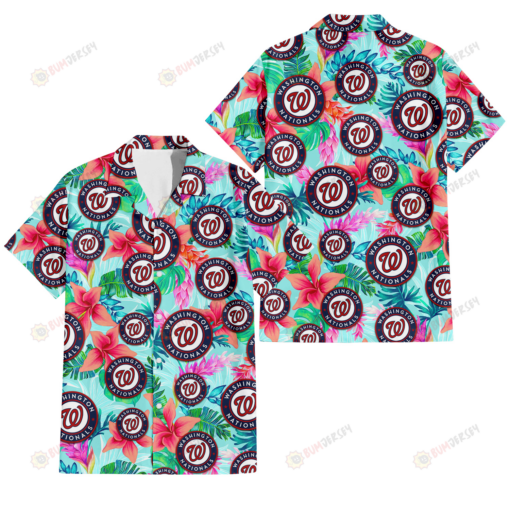 Washington Nationals Coral Porcelain Flower Violet Orchid Light Blue Background 3D Hawaiian Shirt