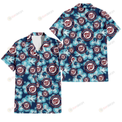 Washington Nationals Dark Turquoise Hibiscus Navy Background 3D Hawaiian Shirt