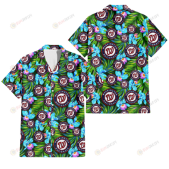 Washington Nationals Electro Color Hibiscus Black Background 3D Hawaiian Shirt