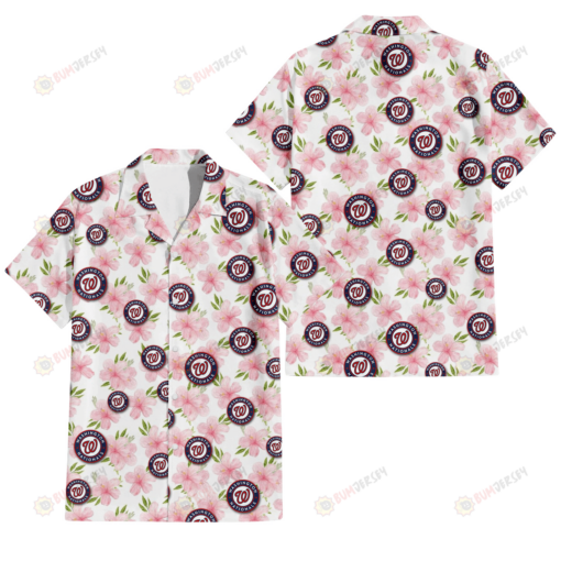 Washington Nationals Light Pink Hibiscus White Background 3D Hawaiian Shirt