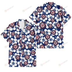 Washington Nationals Modern White Hibiscus Navy Background 3D Hawaiian Shirt