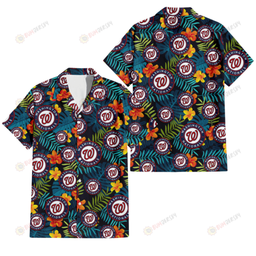 Washington Nationals Orange Yellow Green Leaf Black Background 3D Hawaiian Shirt