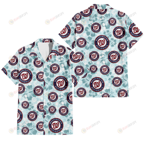 Washington Nationals Pale Turquoise Hibiscus Light Cyan Background 3D Hawaiian Shirt