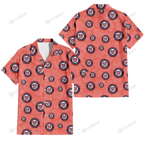 Washington Nationals Peach Puff Hibiscus Tomato Orange Background 3D Hawaiian Shirt