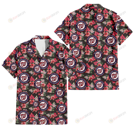 Washington Nationals Pink Hibiscus Orchid Brown Background 3D Hawaiian Shirt