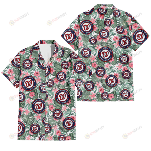 Washington Nationals Pink Hibiscus Porcelain Flower Tropical Leaf White Background 3D Hawaiian Shirt