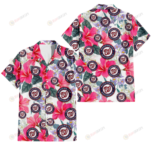 Washington Nationals Pink Hibiscus White Orchid White Background 3D Hawaiian Shirt