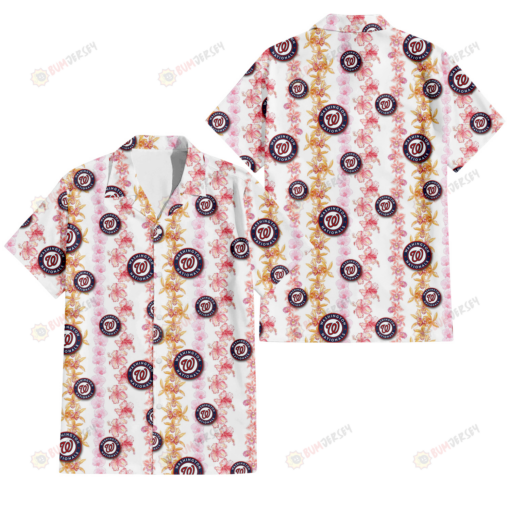 Washington Nationals Pink Hibiscus Yellow Pink Orchid White Background 3D Hawaiian Shirt