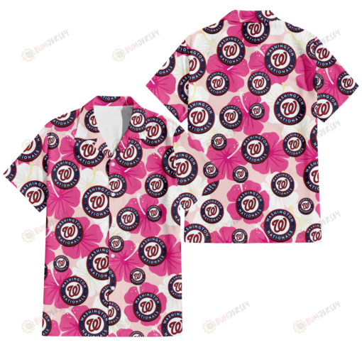 Washington Nationals Pink White Hibiscus Misty Rose Background 3D Hawaiian Shirt