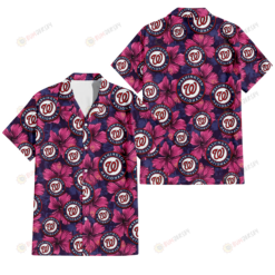 Washington Nationals Plum Vilolet Hibiscus Dark Navy Leaf Black 3D Hawaiian Shirt