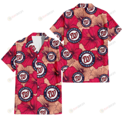 Washington Nationals Red Beige Hibiscus Beige Background 3D Hawaiian Shirt