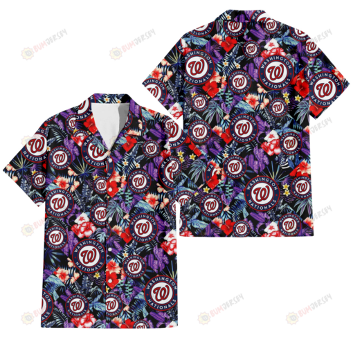 Washington Nationals Red Hibiscus Caro Black Background 3D Hawaiian Shirt