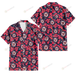 Washington Nationals Red Hibiscus Dark Gray Background 3D Hawaiian Shirt