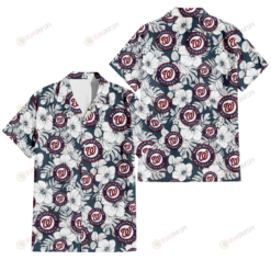 Washington Nationals Sketch Hibiscus Leaf Dark Gray Background 3D Hawaiian Shirt