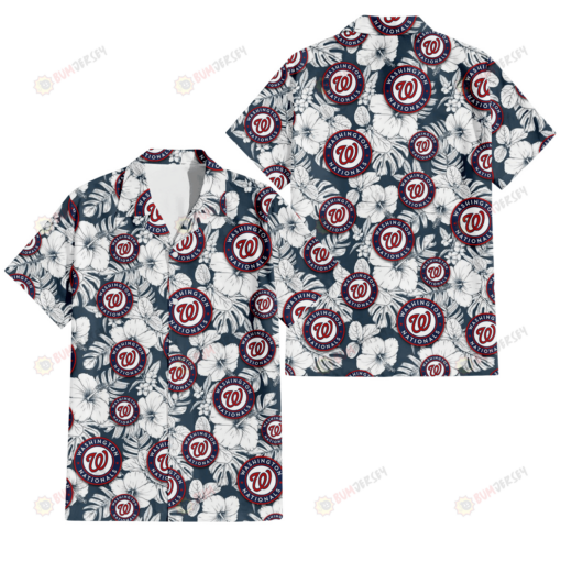 Washington Nationals Sketch Hibiscus Leaf Dark Gray Background 3D Hawaiian Shirt